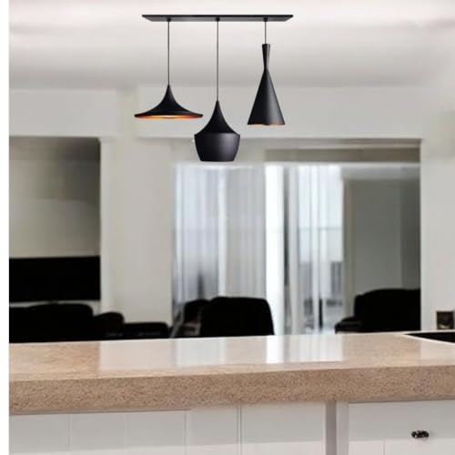 Image of GreyWings Black Aluminium Hanging Pendant Light for Indoor, 3 Cluster Ceiling Light for Dining, Kitchen, Living Room, Modern E27 Lamp Fixture,(Small) Linear Set