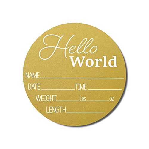Image of Hickory Hollow Designs - Baby Announcement Sign for Newborn Boys and Girls (Color Bases) - Hello World Nursery Decor Sign & Photo Prop for Babies Made of Birch Wood - 6" Circle Board (Mustard Yellow)