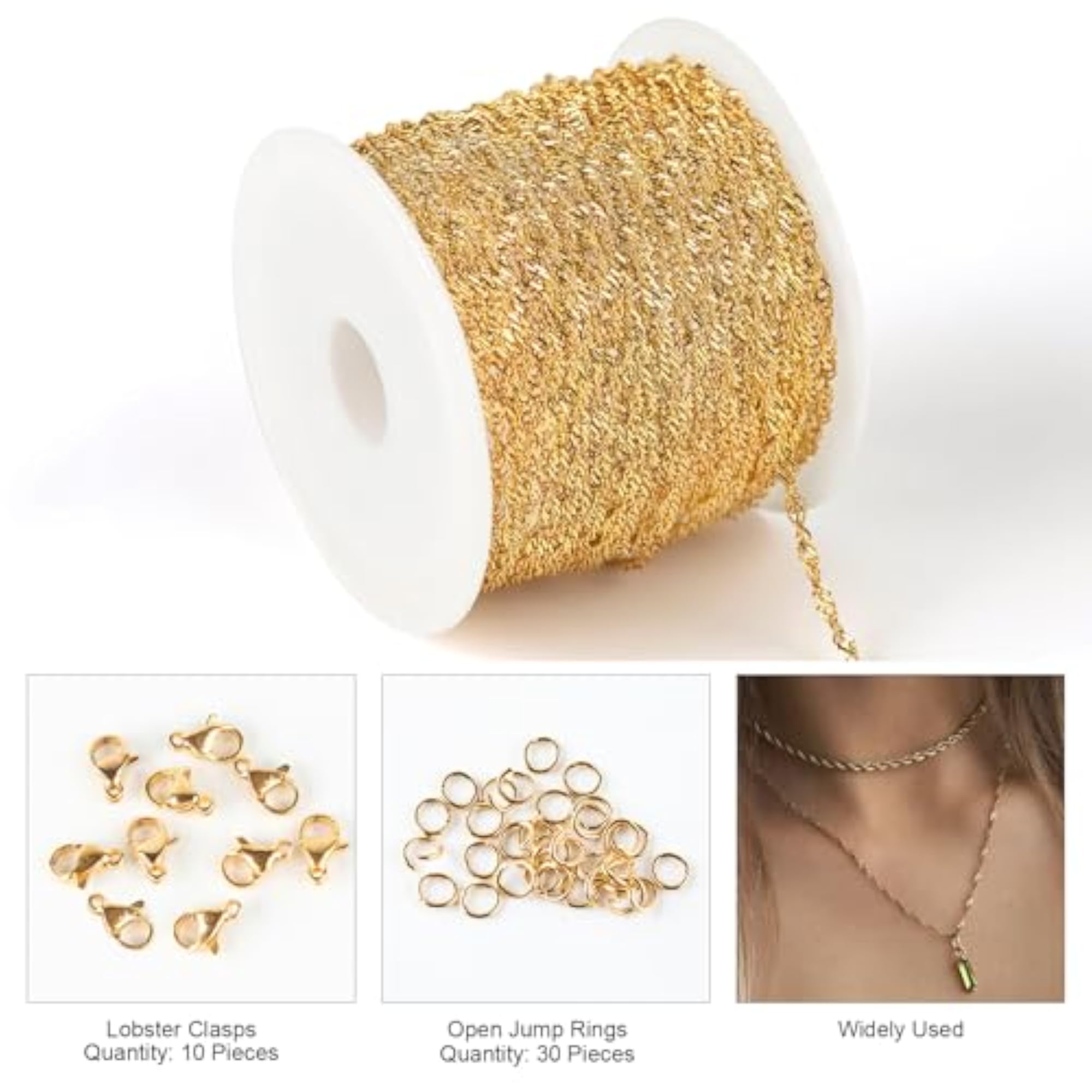16.4 Feet Twisted Gold Chain Roll, Stainless Steel