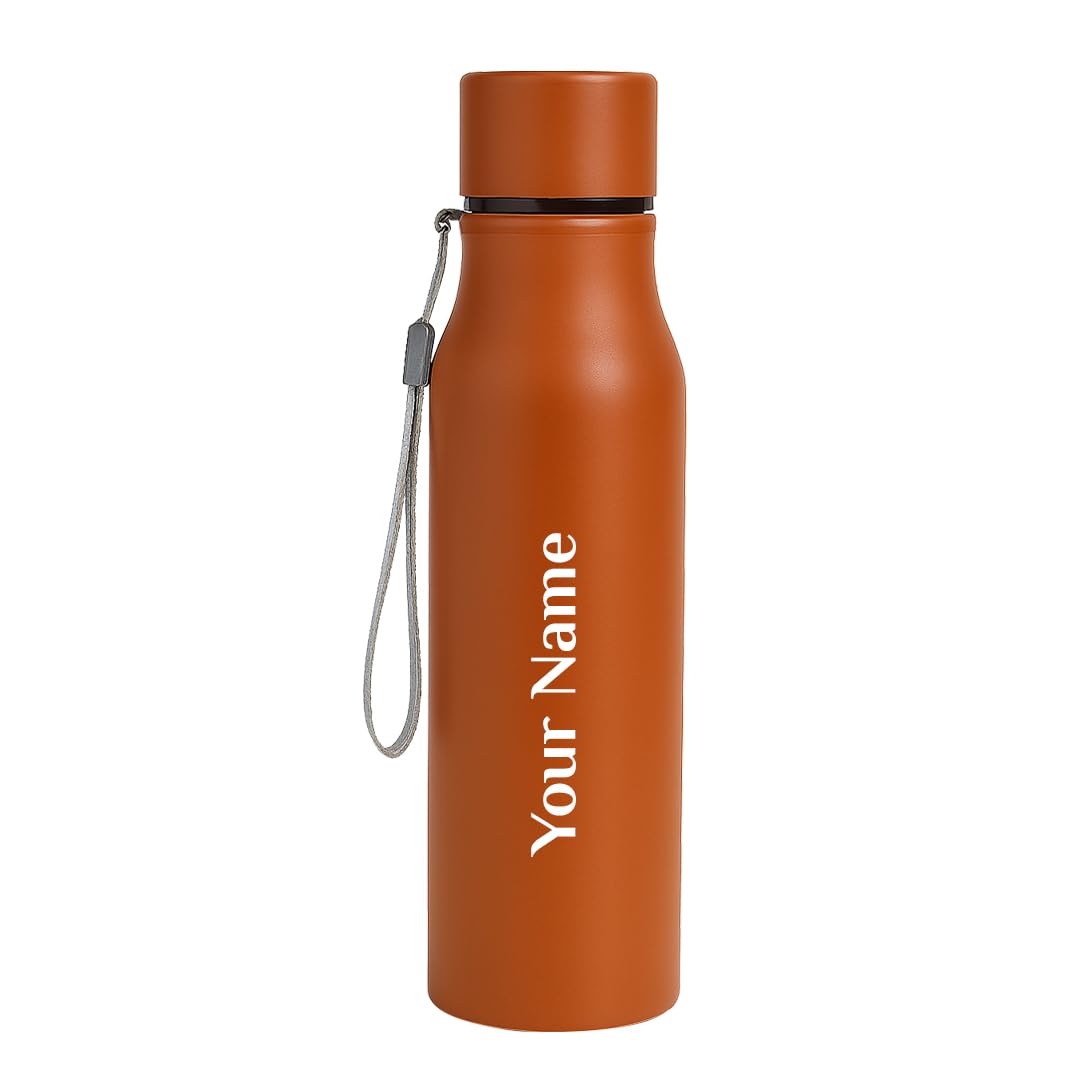 Giftana Personalized Bottle with Name, Single Walled Fridge Steel Water Bottle 750ml, Valentine Day Gifts for Men and Women, Birthday Gift, Customized New Year Corporate Gift for Employee (Tan)