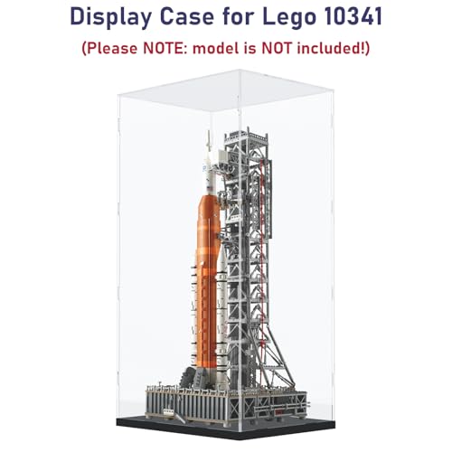 Image of Choowin 29 inch Tall Acrylic Display Case for Lego Space Launch System 10341 Thickened Clear Acrylic Display Cases for Collectibles Figures Doll Bearbrick 1000% Assemble Dustproof Display Box(Black)