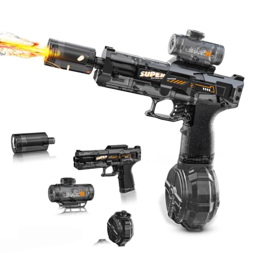 YRIOWMI Electric Water Gun,Full Automatic Electric Squirt Gun 28-32 FT Range Water Pistol Blaster Soaker,Water Playing Toys for Outdoor Yard Beach Pool(Light Black)