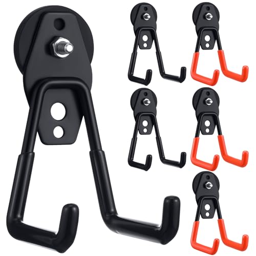 Image of Landhoow 6 Pcs Large Magnetic Hooks Heavy Duty Garage Magnet Hooks Strong Storage Utility Magnetic Hangers with Anti Slip Rubber Coating for Indoor and Outdoor Hanging (Black,Orange)