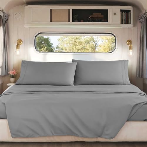 Nestl Grey Short Queen Sheets for RV, Hotel Luxury RV Queen Sheets Set, 4 Piece Fitted Bed Sheet Set and Pillowcases, Super Soft, Wrinkle-Free, and Breathable Camper Bedding