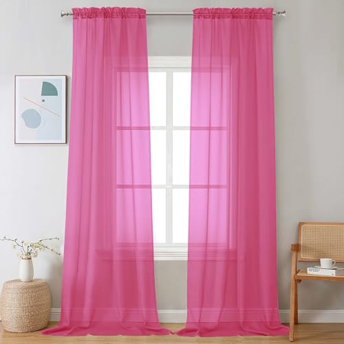 Image of Chyhomenyc Extra Long Sheer Curtains 120 Inches Long 2 Panels Set, Light Filtering Voile Curtain Drapes for Floor to Ceiling Window Patio Sliding Door, 10FT, Hot Pink