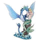 ICE ARMOR 11" H Blue Mermaid with Sea Serpent Statue Fantasy Decoration Figurine