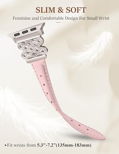 Image of Newlibery Leather Band for Women Slim Dressy Bands Compatible with Apple Watch 38mm 40mm 41mm 42mm 44mm 45mm 49mm, Designer Interlock Buckle Strap for iWatch Series 10 /9 /8 /7 /6 /5 /4 /3 /2 /1 /SE /Ultra