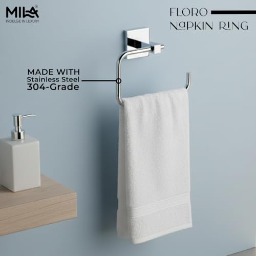 Image of Mila Floro Napkin Ring | SS304 Stainless Steel | Chrome Finish | Wall-Mounted Bathroom & Kitchen Towel Holder | Rust-Proof, Durable & Modern