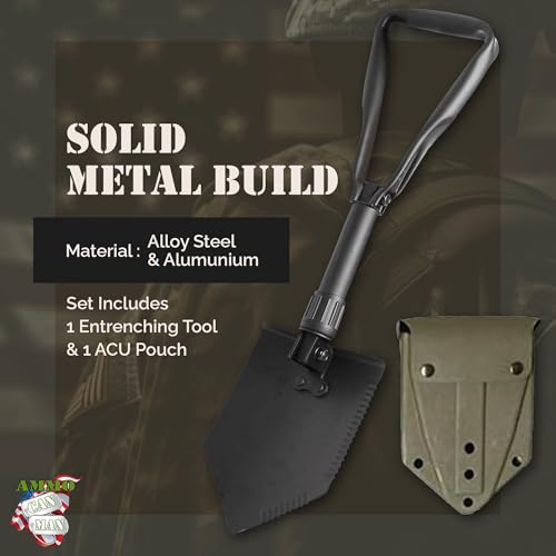 2 Piece Military Grade Entrenching Tool Set – Tri Fold Metal Alloy Folding Camping Shovel w/Plastic Etool Carrier – Compact, Multipurpose Collapsible Shovel – Survival Gear for Outdoor Enthusiasts - Image 2