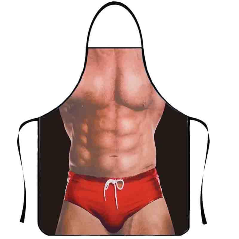 Beauy Girl Funny Kitchen Chef Waitress Cooking Baking Pottery Grilling Apron (Blue Muscle Man)