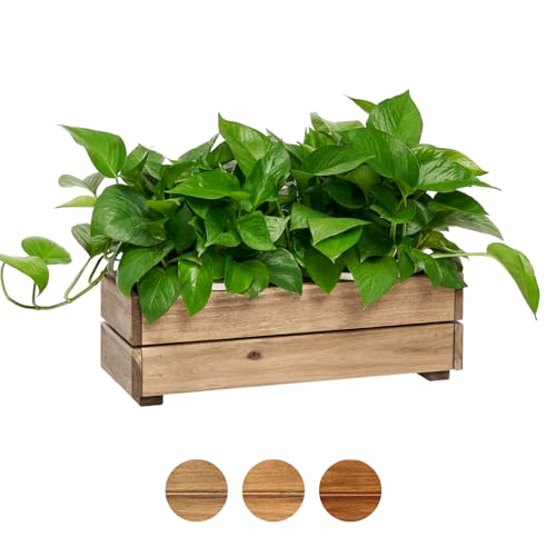 THYOI Wooden Planter Box, Storage Box 17”L x6”W x5.5”H with Crate Style, Acacia Wood Flower Container, Rustic Rectangle Planter for Planting, Decor and Storage - 3 Colors (Natural)