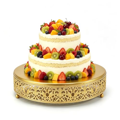 FEICTPOX Cake Stand, Metal Round Cupcake Dessert Stand Cake Display Holder Cookies Fruit Serving Tray Decor for Wedding Party Birthday Baby Showers Anniversary (12 in, Dark Gold)