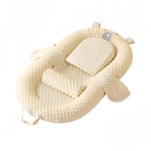 Jifocelt ベビーベッド 新生児 添い寝ベッド 折りたたみ式 乳幼児用ベッド ベッドインベッド 軽量 寝返り防止 ミニ コンパクト 転落防止 洗濯可能 嘔吐防止パッド おもちゃラック付き 出産祝い (ベージュ色,シングルベッド+スロープマット)