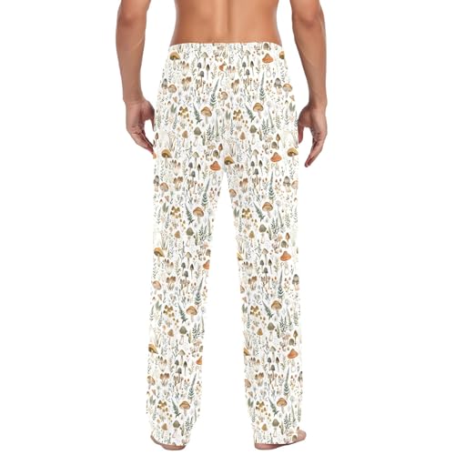 Mens Cotton Pajama Pants Sleep Lounge Pj Bottoms Sleepwear with Pockets Drawstring S Mushrooms Wildflowers Leaf3