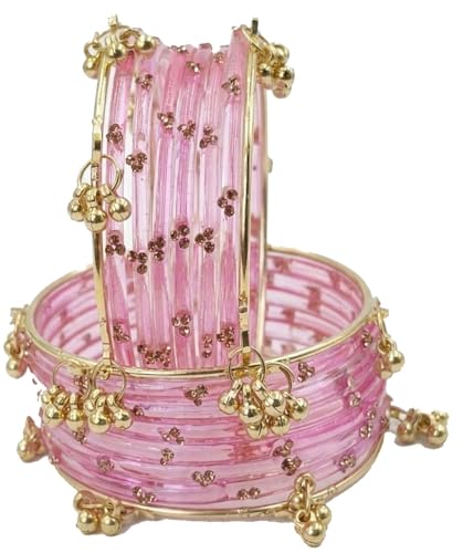 Image of NMII Viral Multi Colour Glass Bangles with Golden Ghungroo Charms & Stone Work For Women & Girls | Fancy Designer Glass Bangle | Traditional Chudi | Kanch Ki Churi | Stylish Ghungroo Bangle For Women