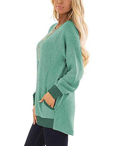 SEYOCRO Feminino Cor Elástica Bloco Manga Comprida Pulôver Casual Túnica Moletons Tops