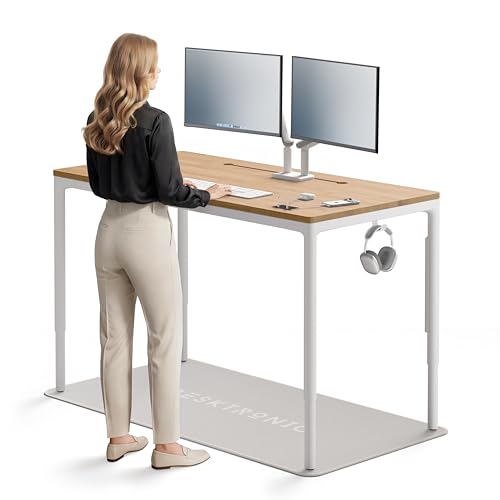 Desktronic Bureau Assis-Debout 160×80 cm à 4 Moteurs électriques – Hauteur réglable, écran Tactile avec 2 Ports USB-C, Filet et goulotte câbles, Crochets Doubles, système Anti-Collision