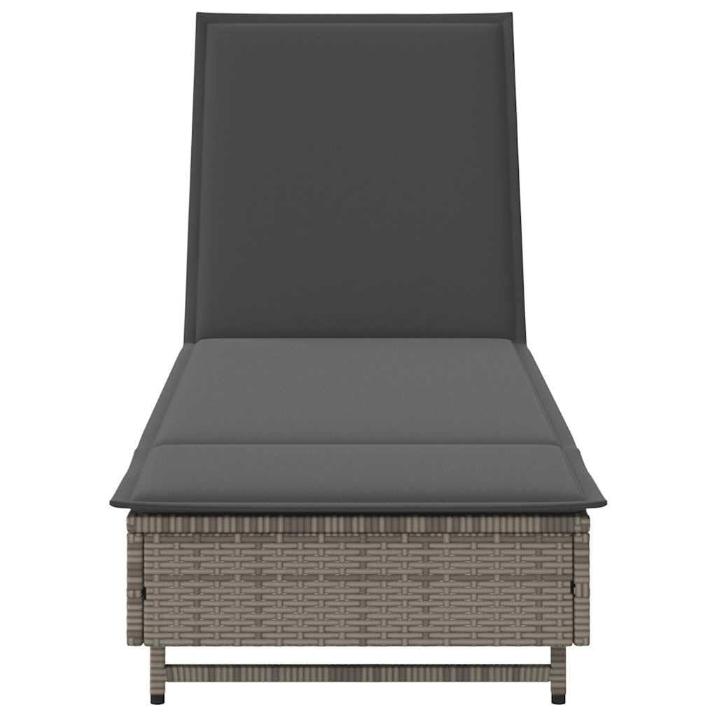 Lettino prendisole con ruote e cuscino, grigio polyrattan, 1 pezzo, schienale regolabile, in rattan PE di facile manutenzione, per giardino, balcone o terrazza, con imbottitura