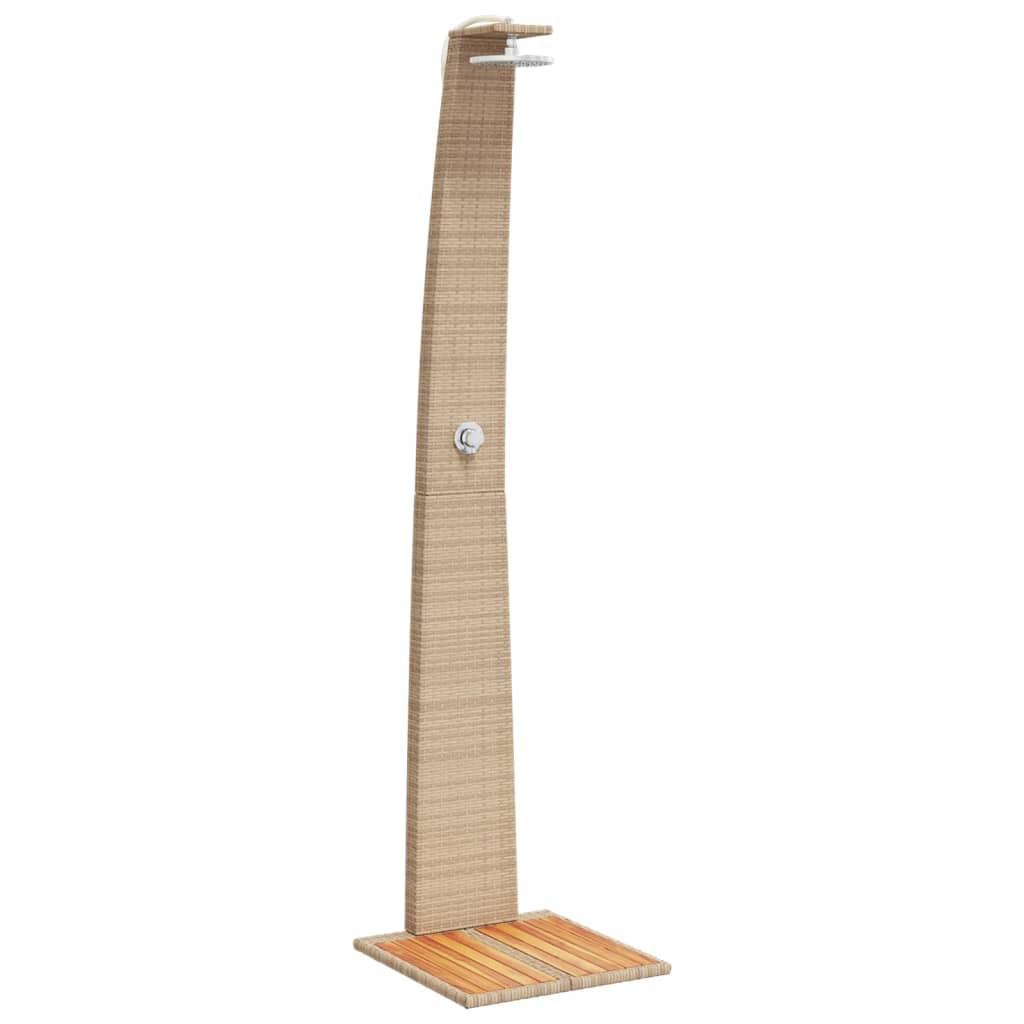 IKAYAA Pedana Doccia Esterna Doccia da Giardino con Pedana Doccia Esterna Giardino Terra in Polyrattan e Legno Acacia-Beige-55x60x224 cm