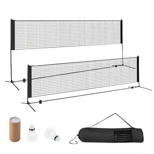 COSTWAY Rete da Badminton Regolabile 310/420/510 cm – Portatile, 2 volani, morsetti e borsa, Nero, 310 x 102 x 89-155 cm