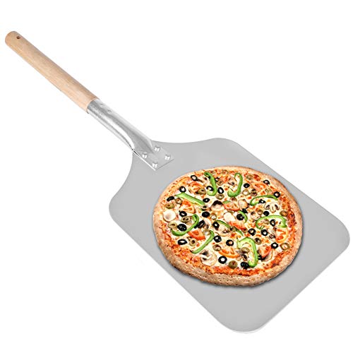 FAMKIT Pizza Peel Kitchen Aluminum Alloy Pizza Paddle Bakers Oven Restaurant Spatula with Wooden Handle