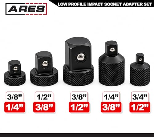 Image of ARES 2001004 Low Profile Impact Socket Adapter /Reducer Set | Impact-Rated; Impact-Rated Heat-Treated Cr-V Steel Features Knurling For Enhanced Grip Designed for