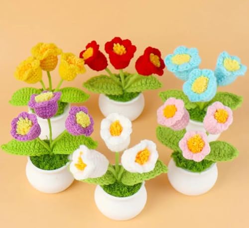 Image of VRB Dec Plastic TM 1 Pcs Crochet Flowers Artificial Daisy for Office Desk Car Dashboard Decor,Home Decoration, Office, Bedroom, Christmas Decor, Wedding,Diwali (Single White Daisy with Pot)