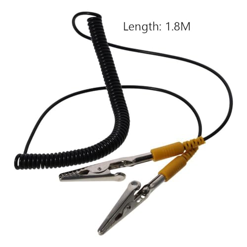 Image of Anti-Static ESD Grounding Cable Coiled Cord, with Double Alligator Clip Claw PU Grounding Wire