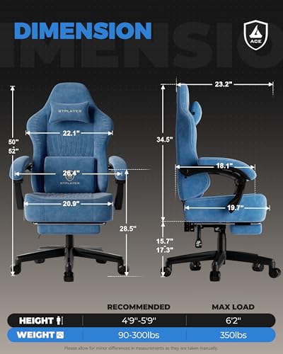 Image of GTPLAYER Gaming Chair for Adults, Ergonomic Video Game Chairs, Footrest & Linkage Armrest, Reclining High Back Silla Gamer with Wider Seat for Home Office, Ace Pro, Blue(Velvet)