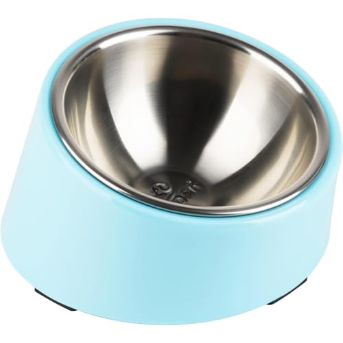 犬 食器 猫 食器 ペット ボウル ステンレス 給食器 スタンド 傾斜がある 15度 食事をより気軽に メラミン製スタンド付き 滑り止め 取り外し可能 洗いやすい 食器洗濯機で洗える (M,ブルー)