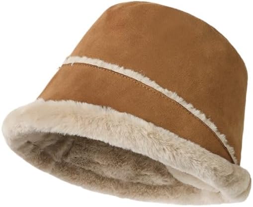 Suede Fleece Pot hat Women's Versatile Warm Plush Vintage Casual Bucket Bucket hat