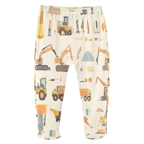 Caihoyu Baby Pajamas with Footie Soft Cotton Bottoms Loose Pants with Footies for Unisex Boys Girls 6M Construction Scene Dam Construction Bulldozer