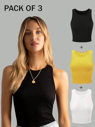 Image of KERI PERRY Tops for Women Crop Top for Women's Tank Activewear Tee Sports Western Casual Cotton Camisole Pack of 3 Combo