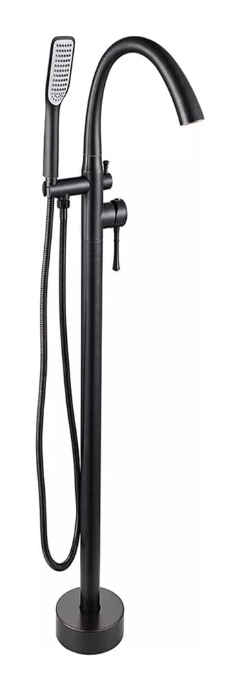 Robinet de baignoire sur pied noir mat avec douchette à main et bec pivotant pour salle de bain