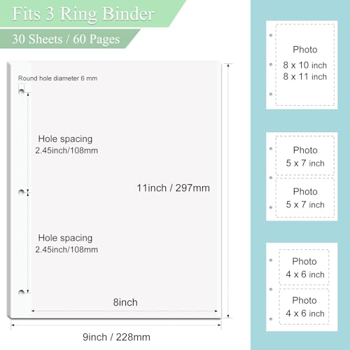 image for Dxmimer 11 x 9 inch photo album refill pages,Album Pages for 3 Ring Bi