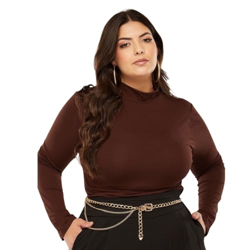 Blusa Cacharrel Feminina Gola Alta Segunda Pele Inverno Plus Marrom Único