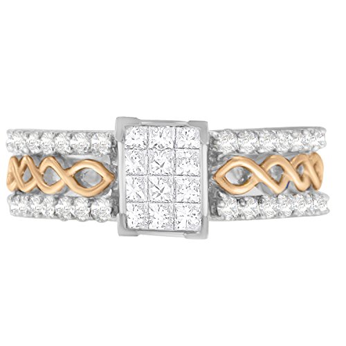 Original Classics 14K Two-Toned Gold Round and Princess Cut Diamond Composite Ring (1 Cttw, H-I Color, SI2-I1 Clarity) - Size 8