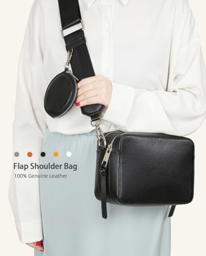 Leather Crossbody Bag for Women, Purses For Women, Satchel Bag 2 Zipper Compartments 2 Straps and External Pouch3