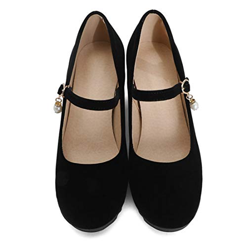 VOKLIN Women's Mary Jane Wedge High Heels Pumps Round Toe Vegan Suede Comfortable Wedding Dress Pump Shoes3