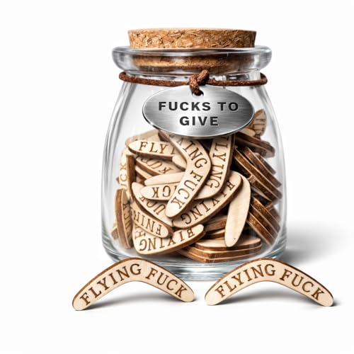 Funny Coworker Gift Gag Desk Decor Jar No Fucks Left to Give with Flying Wooden Cutouts Sarcastic Office Present for Retirement Leaving Job