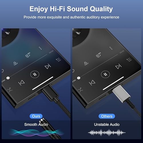 Image of USB C to 3.5mm Audio Jack Adapter with DAC Chip | Type-C to AUX Headphone Converter for iPhone 15 Pro Max /15 Pro /15 Plus, Samsung S23 /S22 /S21, iPad & USB-C Smartphones | Wired Earphone Adapter Black