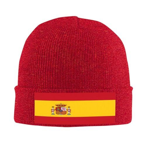 Gorro de punto con la bandera de España para hombre/mujer, gorro de punto con puños - Sombreros de punto para invierno suave y cálido, Rojo -, talla única