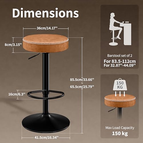 Tall-Bar-Stools-Set-of-2-Modern-Microfiber-Leather-Bar-Height-Stools-with-Round-Seat-360-Swivel-Backless-Counter-Stools-Adjustable-Barstools-for-Kitchen-Island-Pub-Brown24-33-Inch330lbs Tall Bar Stools Set of 2 Modern Microfiber Leather Bar Height Stools with Round Seat 360 Swivel Backless Counter Stools Adjustable Barstools for Kitchen Island Pub Brown24 33 Inch330lbs