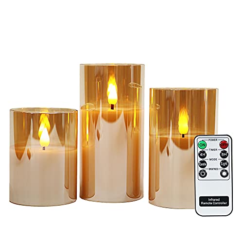 Rhytsing Gold Glass Battery Operated Candles with Remote, Flameless LED