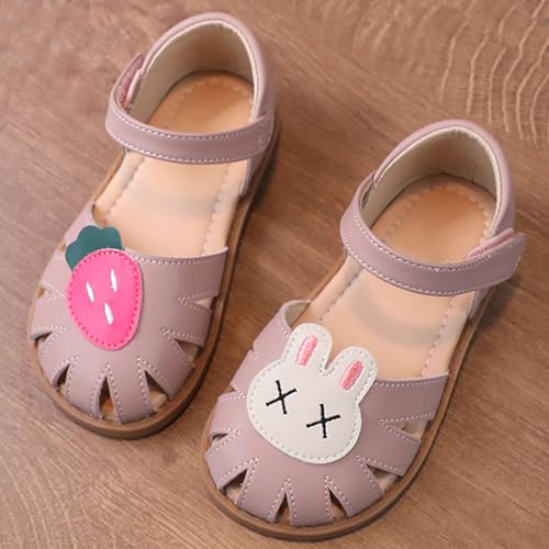 Image of WUIWUIYU Toddlers Little Girls T-Strap Hook&Loop Dress Strawberry Summer Shoes Closed Toe Carrot Sandals