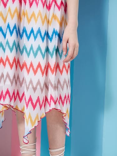 Image of Pspeaches Stylish Girl's Geometric Printed Fit Flare Midi Dress White Color Trendy Outfit Fashionable Kids' Dress