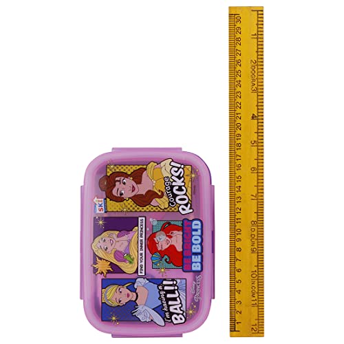Image of SKi Homeware SnapLock Lunch Box for Kids with Stainless Steel Removable Inner Container +125ml dabbi + Spoon | Leak Resistant | Genuine Character Merchandise | Perfect for Birthday Gifts - Princess
