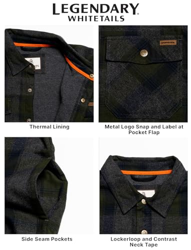 Legendary Whitetails Men's Thermal Lined Shirt Jacket Plaid Flannel Polyfill Insulated