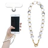 White Marble Beaded Phone Wrist Strap, Detachable Cellphone Lanyard with Tether Tab, Hands-Free Wris