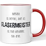 JUNIWORDS Tasse, Niemand ist perfekt, aber als Glasermeister ist man verdammt nah dran, Rot (5778186)